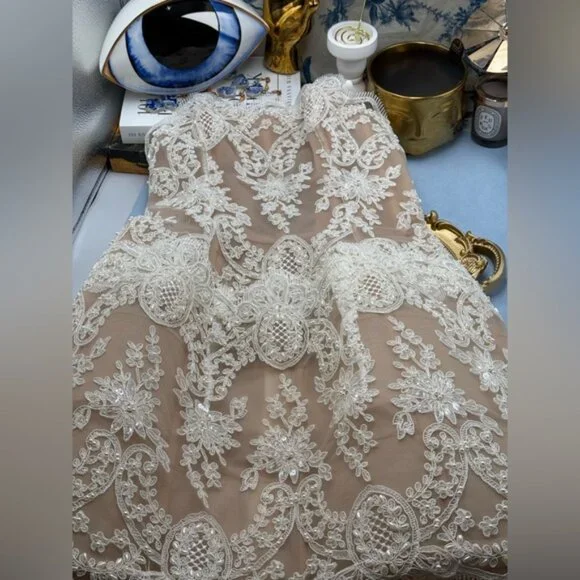 🆕 BRONX & BANCO 🧿 NWOT Maraya Blanc Lace Mini Dress, Sz XS US 2 - Picture 13 of 15